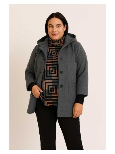 KjBRAND Winter-Jacke Kapuze Fischgrät Stulpen Verpass Pulli-shirt schwarz beige Herbst Winter große Größen Mode online