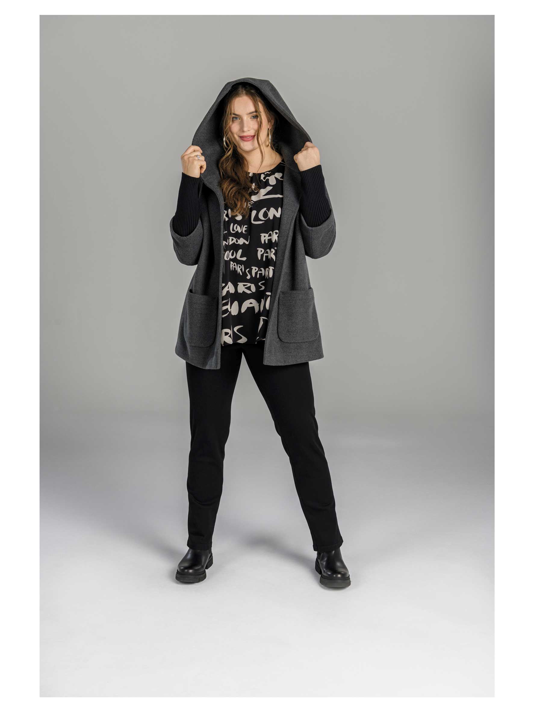 KjBRAND Winter-Jacke Kapuze Fischgrät Stulpen Blusenshirt Wording Herbst Winter große Größen Mode online