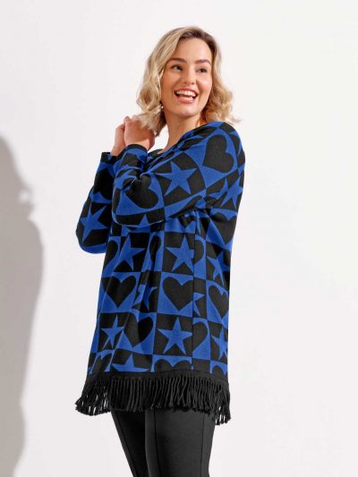 Mona Lisa Pulli Herz Fransen blau
