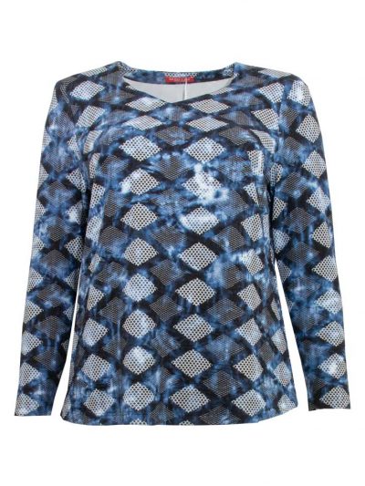 Mona Lisa Shirt Rauten Samtoptik blau Langarm Herbst Winter große Größen Mode online