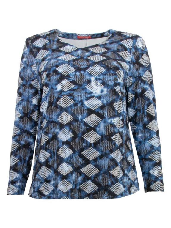 Mona Lisa Shirt Rauten Samtoptik blau Langarm Herbst Winter große Größen Mode online