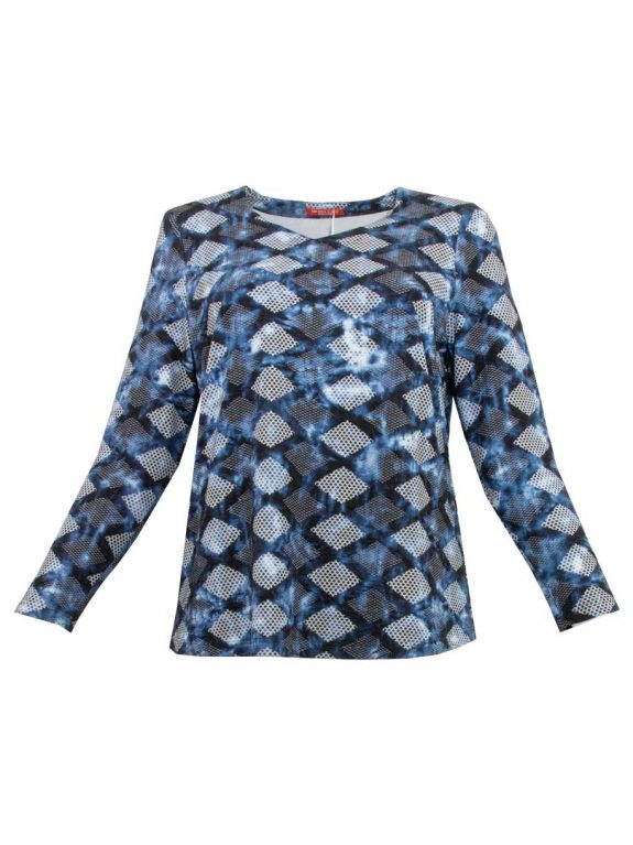 Mona Lisa Shirt Rauten Samtoptik blau Langarm Herbst Winter große Größen Mode online
