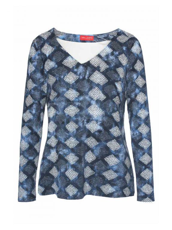 Mona Lisa Shirt Rauten Samtoptik blau Langarm Herbst Winter große Größen Mode online