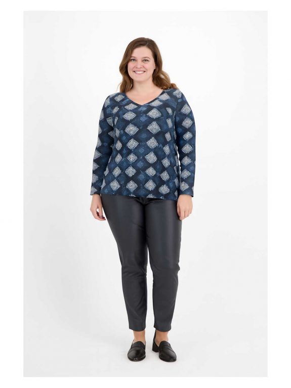 Mona Lisa Shirt Rauten Samtoptik blau Langarm Herbst Winter große Größen Mode online