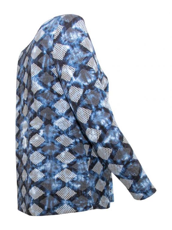 Mona Lisa Shirt Rauten Samtoptik blau Langarm Herbst Winter große Größen Mode online