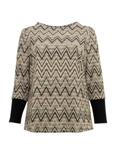 Mona Lisa Pullover Muster Zickzack Gold Herbst Winter Große Größen Mode online