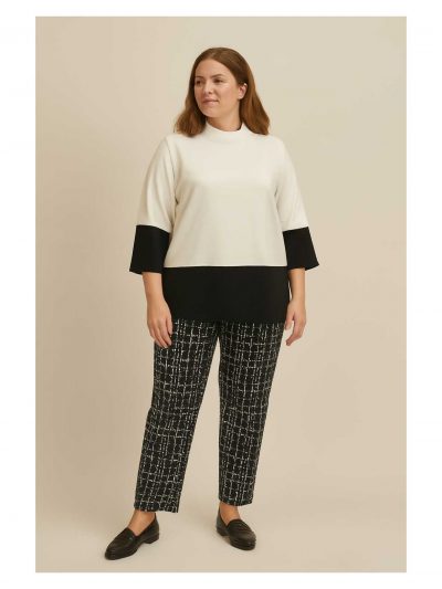 seeyou Outfit Karo-Hose Colour Block Pulli schwarz-weiß Herbst Winter große Größen Mode online