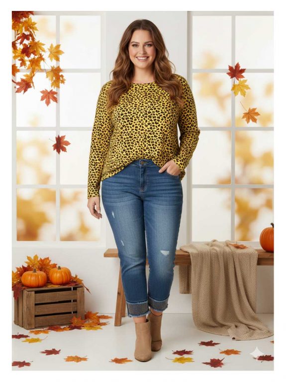seeyou Langarm Shirt Leo grüngelb Rippe Baumwolle Herbst Winter große Größen Mode online