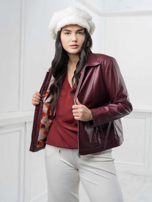 seeyou Jacke Blouson Faux Leder bordeaux herbst Winter große Größen Mode online