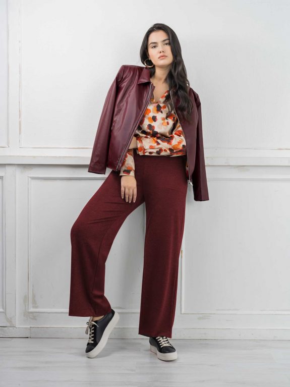 seeyou Jacke Kunstleder bordaux Shirt Druck rot wollweiß Baumwolle Rippe Herbst Winter große Größen Mode online