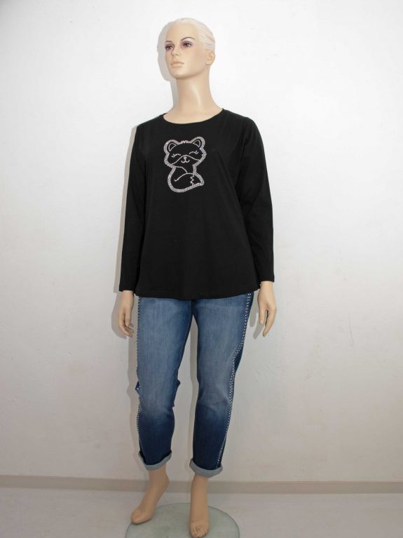 Sophia Curvy Langarm Shirt Katze Glitzer Baumwolle Herbst Winter Große Größen Damenmode online