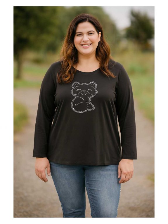 Sophia Curvy Langarm Shirt Katze Glitzer Baumwolle Herbst Winter Große Größen Damenmode online