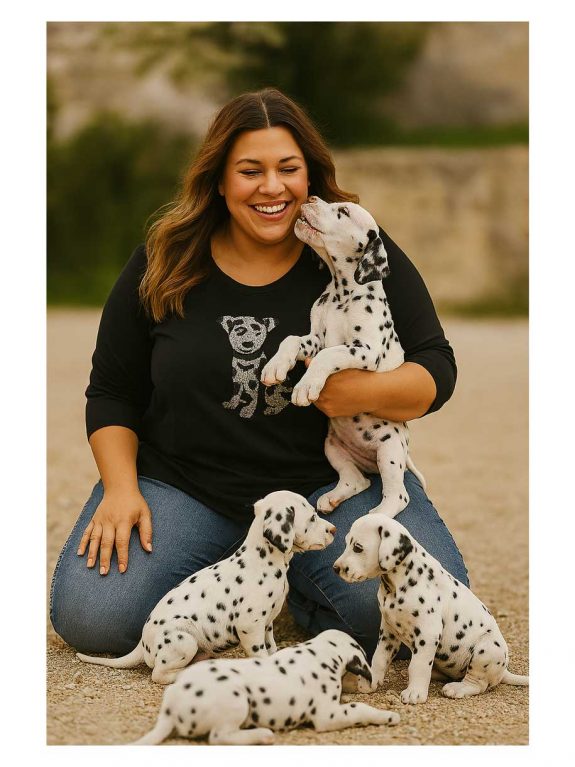 Sophia Curvy Outfit Shirt Dalmatiner Doris Streich Jeans Glitzer Herbst Winter große Größen Mode online