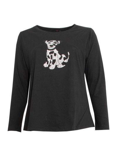 Sophia Curvy Shirt Langarm Baumwolle Dalmatiner schwarz Glitzer Herbst Winter große Größen Mode online