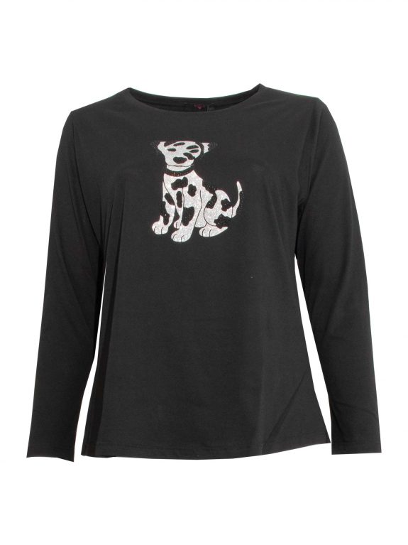 Sophia Curvy Shirt Langarm Baumwolle Dalmatiner schwarz Glitzer Herbst Winter große Größen Mode online