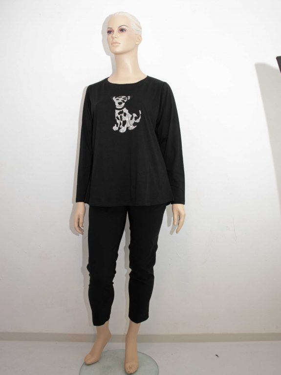 Sophia Curvy Shirt Langarm Baumwolle Dalmatiner schwarz Glitzer Herbst Winter große Größen Mode online