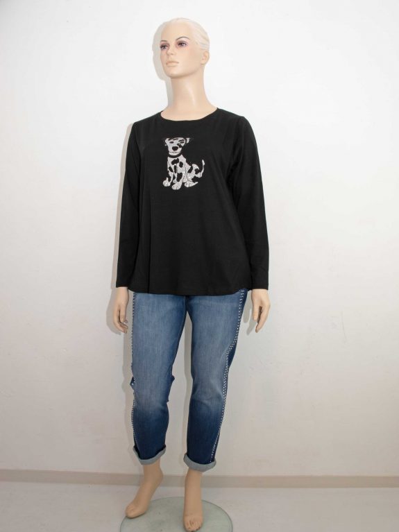 Sophia Curvy Shirt Langarm Baumwolle Dalmatiner schwarz Glitzer Herbst Winter große Größen Mode online