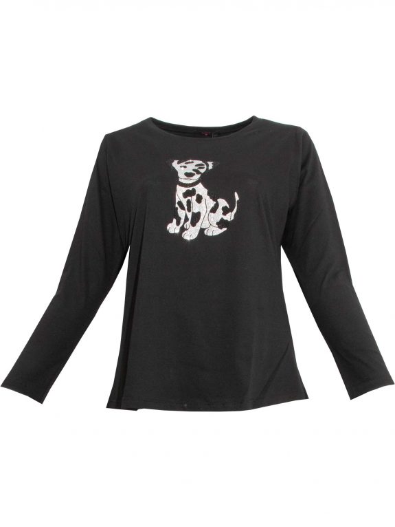 Sophia Curvy Shirt Langarm Baumwolle Dalmatiner schwarz Glitzer Herbst Winter große Größen Mode online