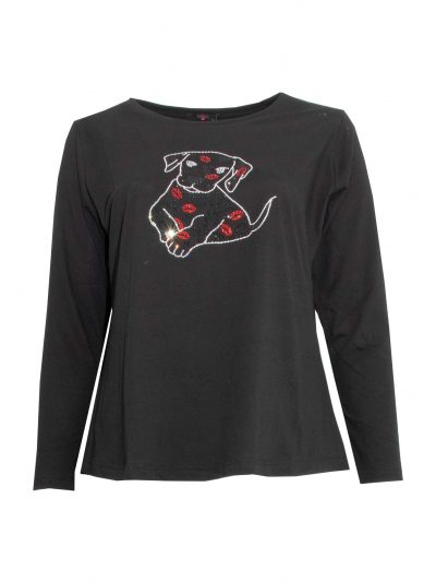 Sophia Curvy Langarm-Shirt schwarz Puppy Love Glitzer Herbst Winter große Größen Mode online
