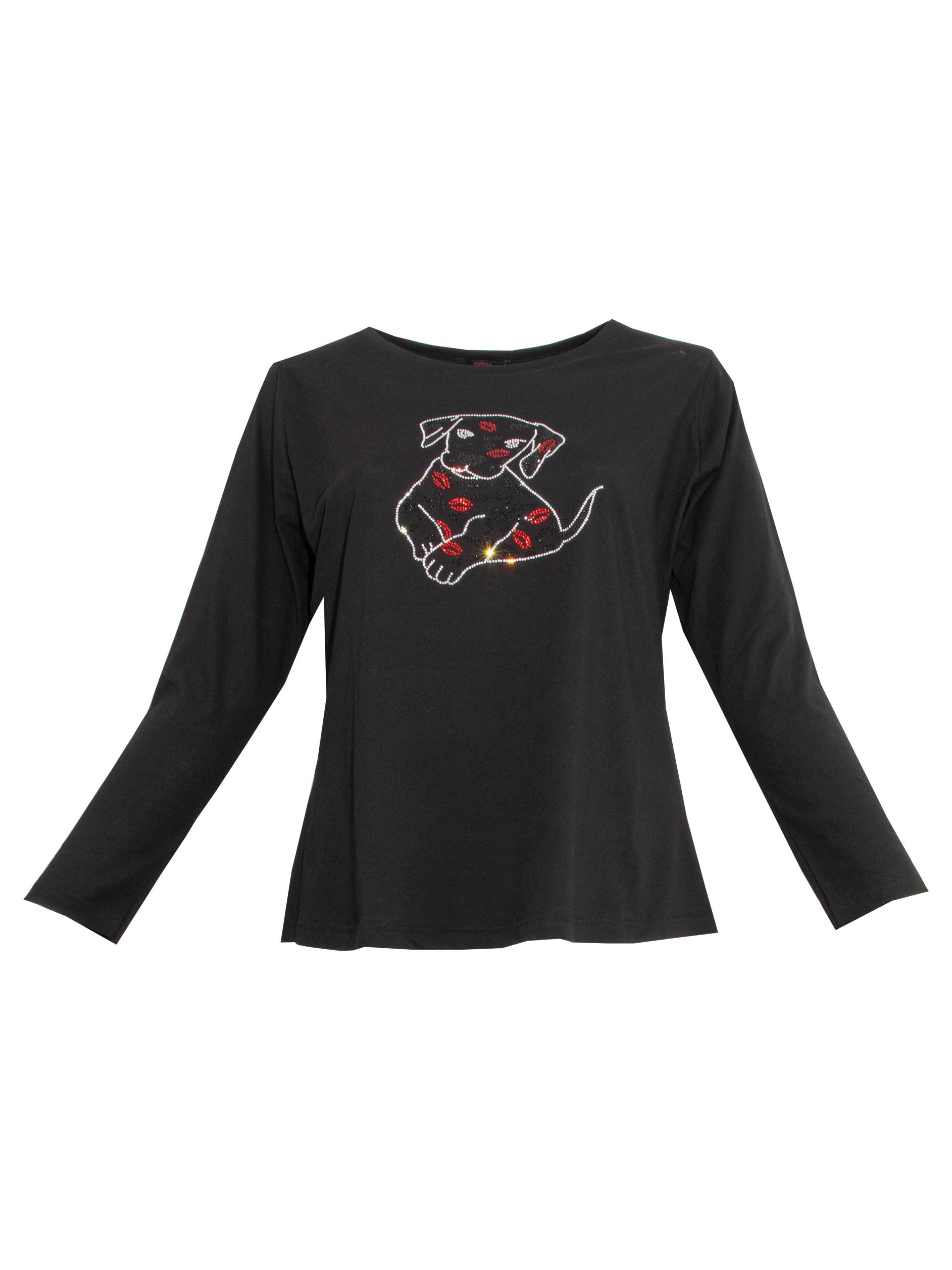 Sophia Curvy Langarm-Shirt schwarz Puppy Love Glitzer Herbst Winter große Größen Mode online