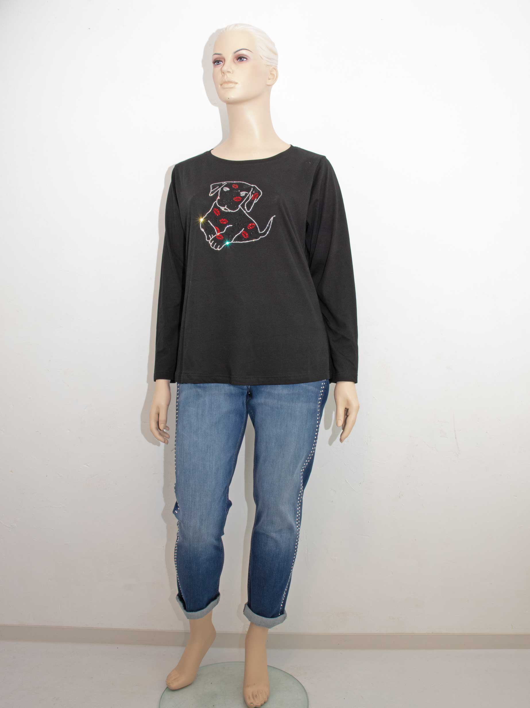 Sophia Curvy Langarm-Shirt schwarz Puppy Love Glitzer Herbst Winter große Größen Mode online