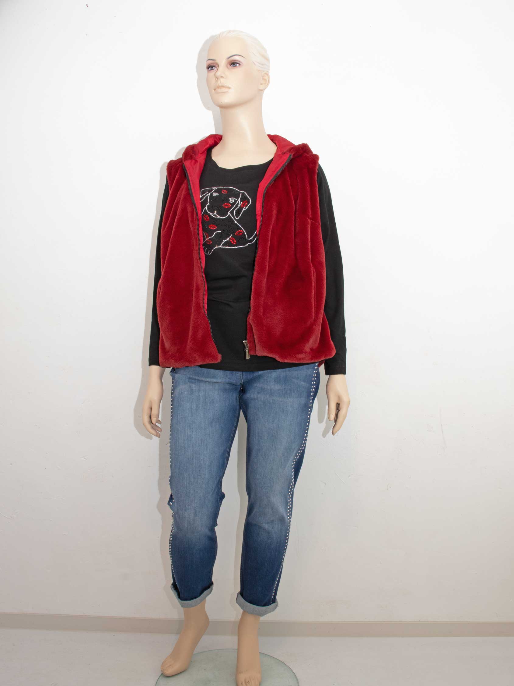 Sophia Curvy Langarm-Shirt schwarz Puppy Love Glitzer Mona Lisa Fellweste Herbst Winter große Größen Mode online