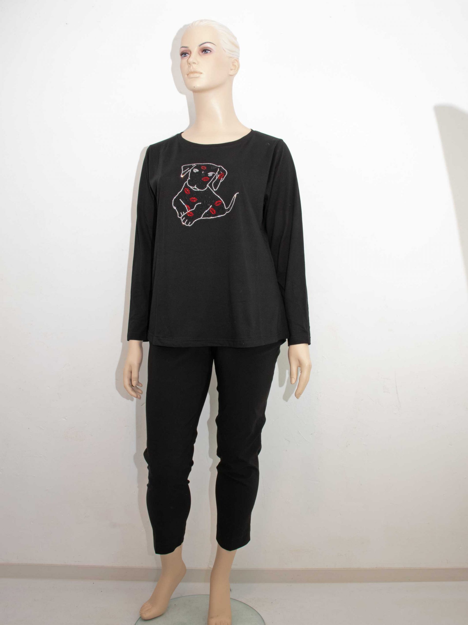 Sophia Curvy Langarm-Shirt schwarz Puppy Love Glitzer Herbst Winter große Größen Mode online