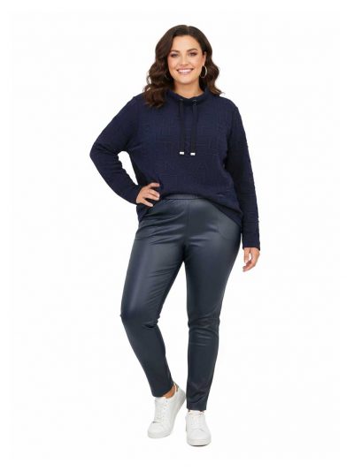 Doris Streich Pullover Shirt 3D Jacquard Ziffern dunkelblau Verpass Hose Lederimitat Herbst Winter große Größen Mode online