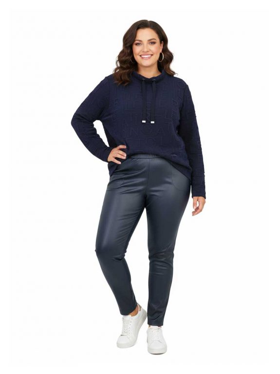 Doris Streich Pullover Shirt 3D Jacquard Ziffern dunkelblau Verpass Hose Lederimitat Herbst Winter große Größen Mode online