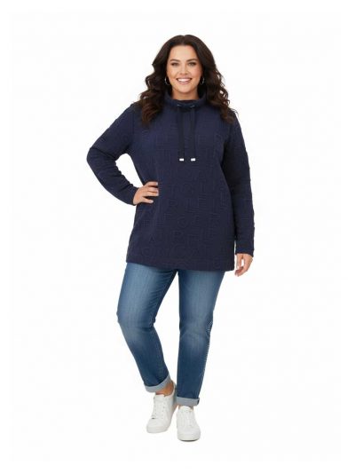 Doris Streich Pullover Shirt 3D Jacquard Ziffern dunkelblau Herbst Winter große Größen Mode online
