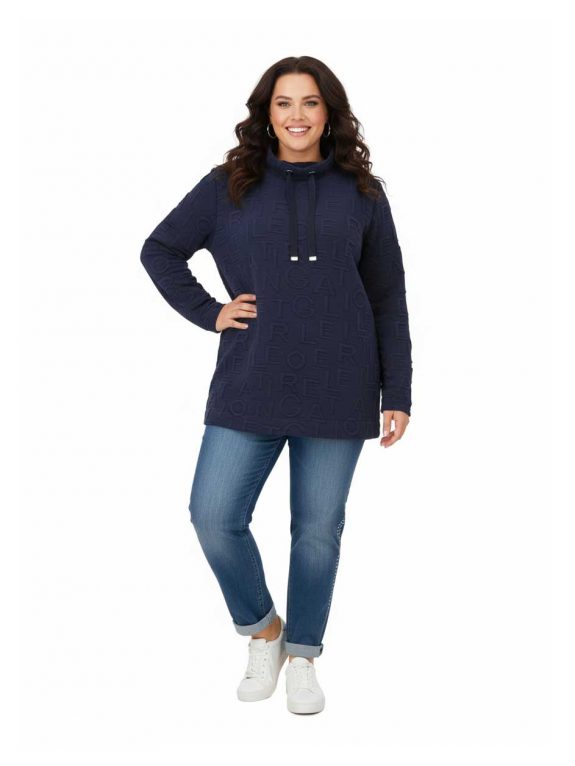 Doris Streich Pullover Shirt 3D Jacquard Ziffern dunkelblau Herbst Winter große Größen Mode online