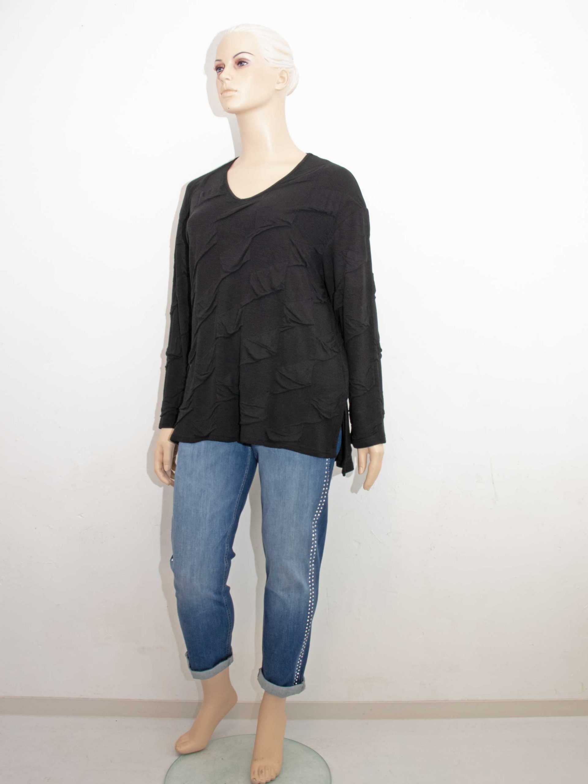 Doris Streich Shirt Bubble-Jacquard schwarz Langarm Herbst Winter große Größen Mode online