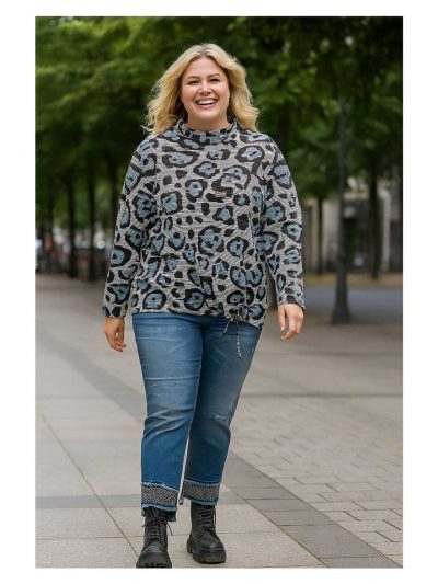 Sweatshirt Ottoman Rippe Leo blau erbst Winter Große Größen Mode online