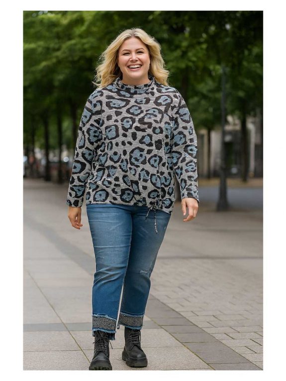 Sweatshirt Ottoman Rippe Leo blau erbst Winter Große Größen Mode online