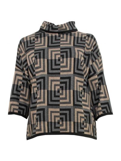 Verpass Pullover grafisch Beige Grau Schwarz 3/4 Arm große Größen Mode online