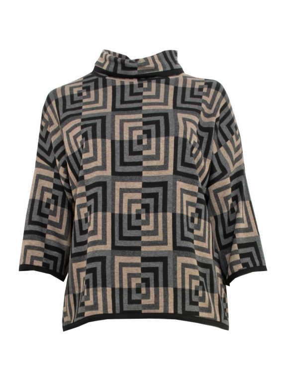 Verpass Pullover grafisch Beige Grau Schwarz 3/4 Arm große Größen Mode online