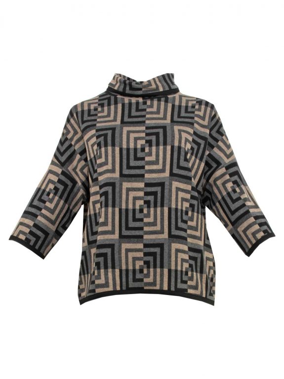 Verpass Pullover grafisch Beige Grau Schwarz 3/4 Arm große Größen Mode online
