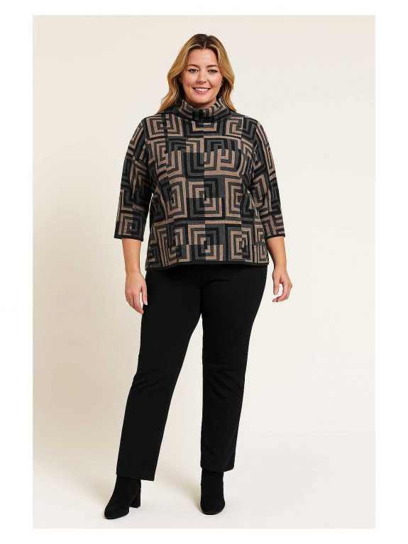Verpass Pullover grafisch Beige Grau Schwarz 3/4 Arm große Größen Mode online