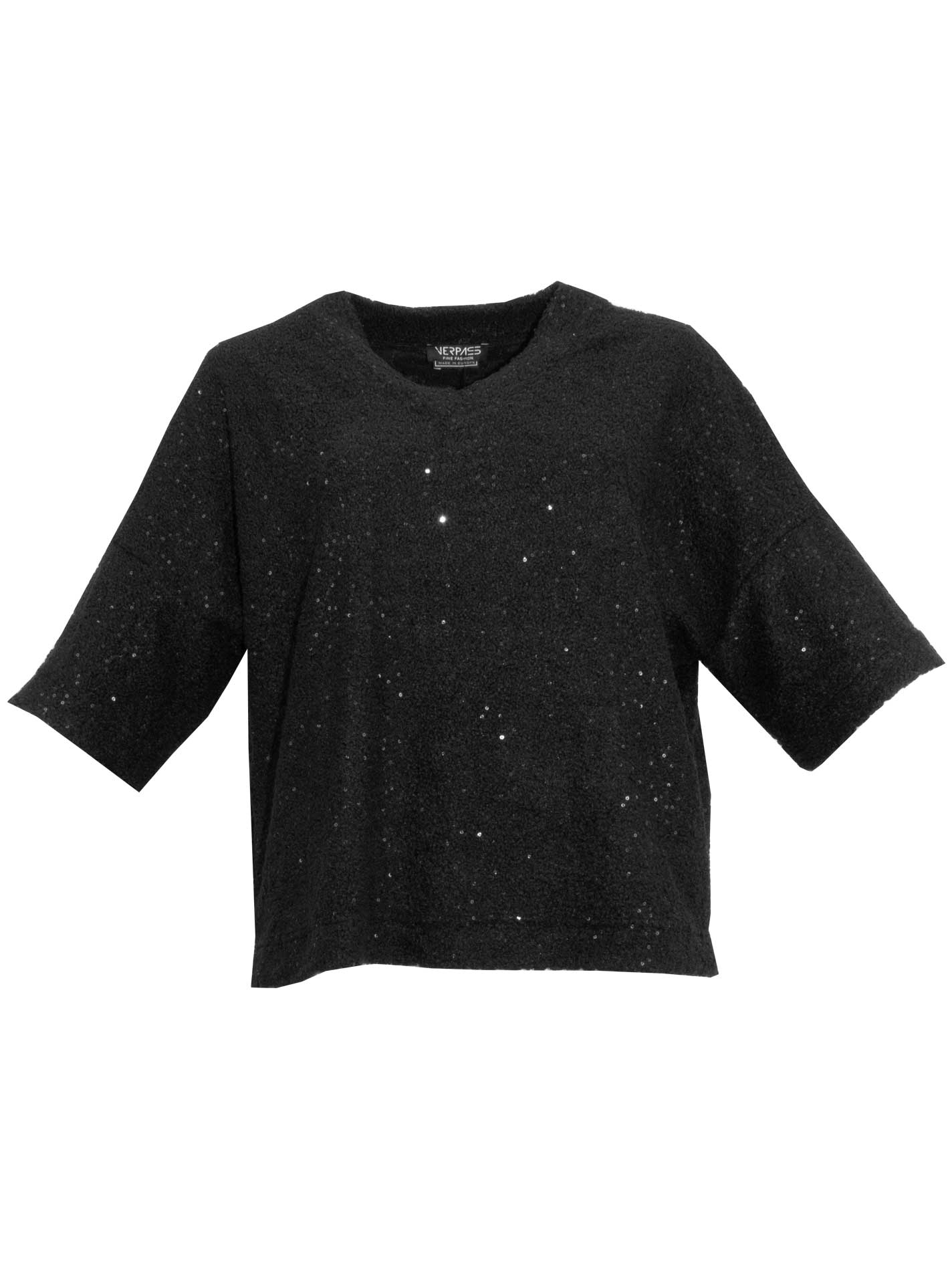 Verpass schwarzer Boucle Pullover Pailletten kastig 3/4 Arm Herbst Winter große Größen Mode online