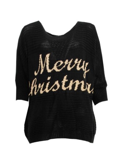 Weihnachtspullover Rippe Fledermausarm schwarz "ugly Christmas sweaters" Herbst Winter Große Größen Mode online