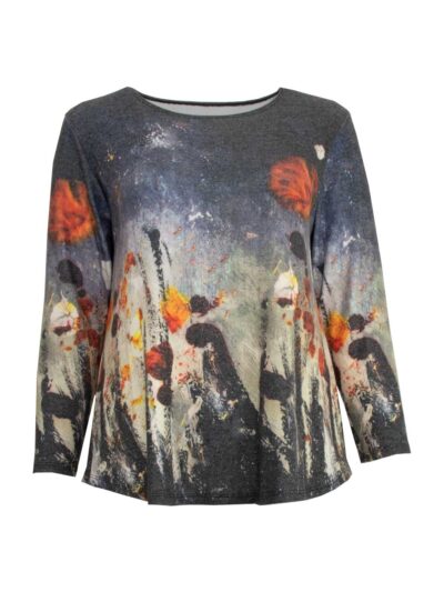 Pulli-Shirt winterlicher Look grau Winter-Kunst Langarm Flausch herbst Winter große Größen Mode online