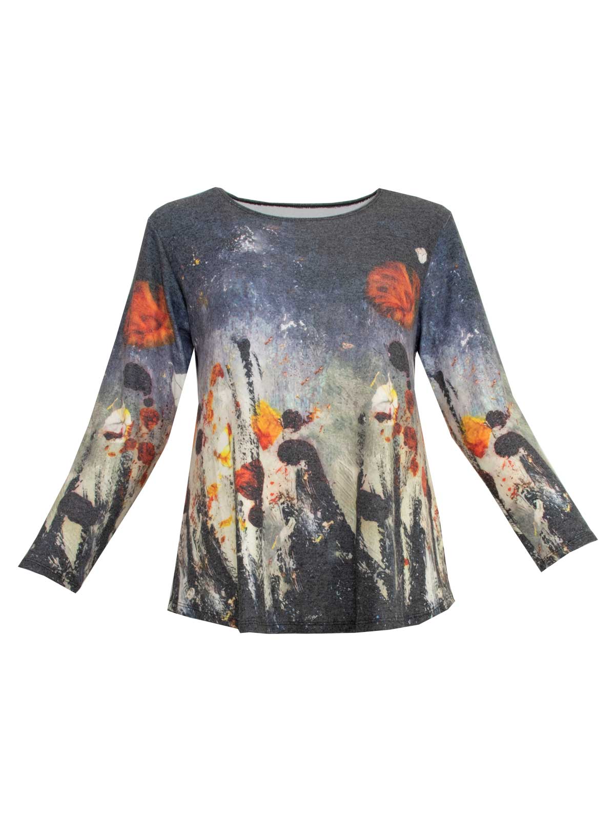 Pulli-Shirt winterlicher Look grau Winter-Kunst Langarm Flausch herbst Winter große Größen Mode online