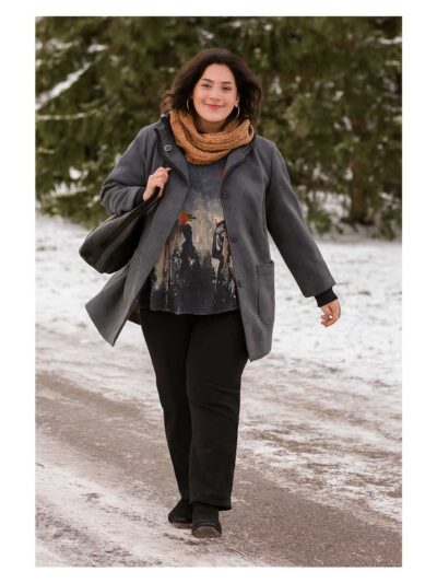 KjBRAND Outfit Jacke Jacke Fischgrät Pulli-Shirt Winter-Kunst Langarm Flausch grau herbst Winter große Größen Mode online