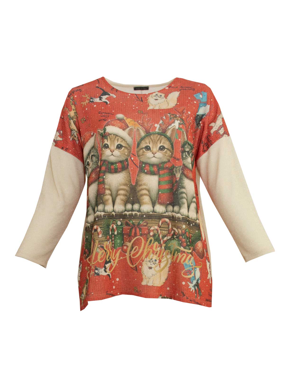 Pulli-Shirt Weihnachten Katzen Lurex flauschig Herbst Winter große Größen Mode online