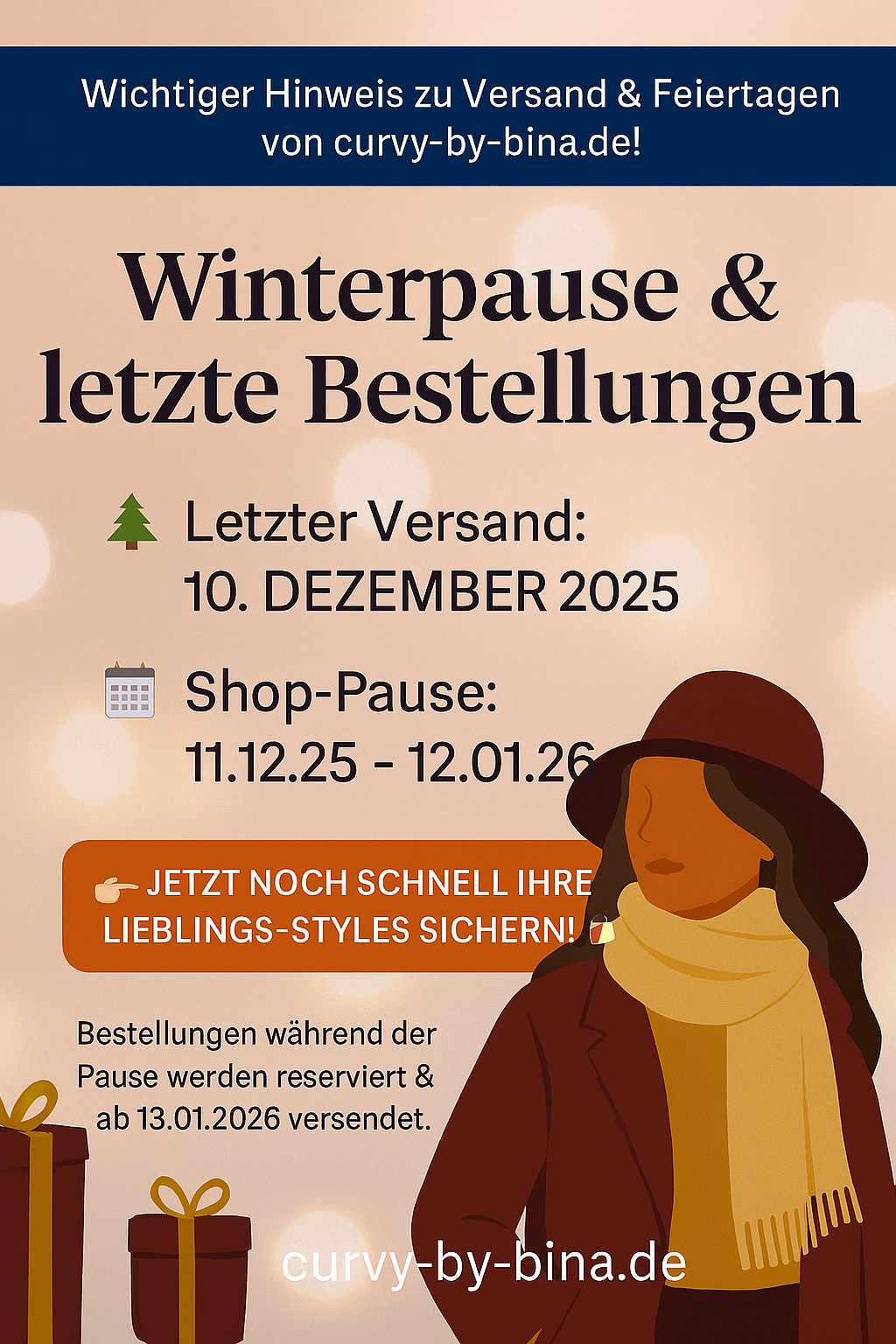 Betriebsruhe Weihnachten 2025 große Größen Mode online