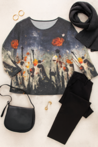 Pulli-Shirt winterlicher Look grau Winter-Kunst Langarm Flausch herbst Winter große Größen Mode online