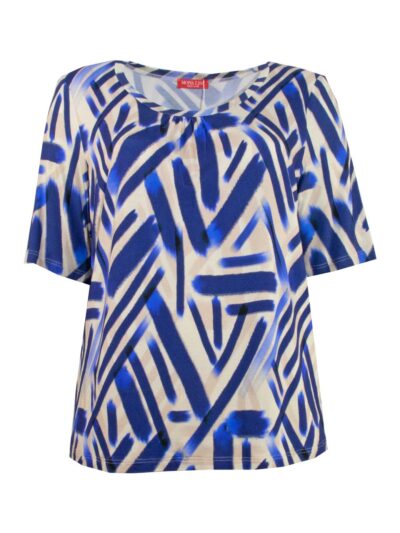 Mona Lisa Shirt Druck royal beige Striche Halbarm Frühjahr Sommer große Größen Mode