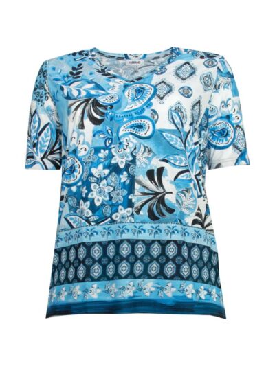 KjBRAND Shirt Kurzarm blau-türkis Bordüre Frühjahr Sommer große Größen Mode