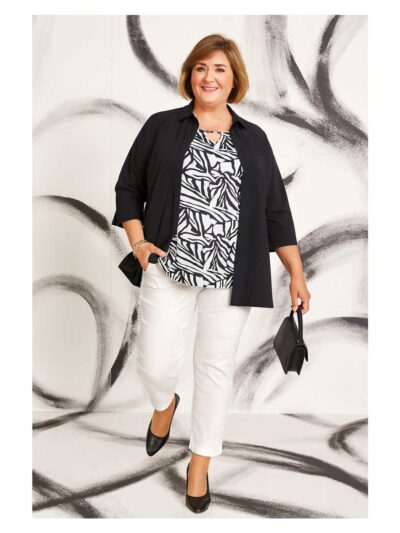 KjBRAND Shirt schwarz-weiß Muster Cutout Blusenhemd sensitive Frühjahr Sommer große Größen