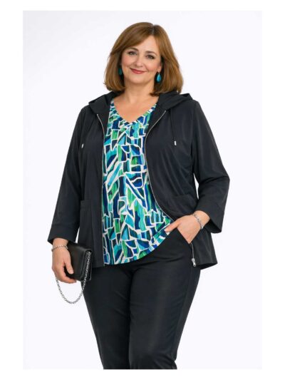 KjBRAND Shirt blau grün geometrisch kurz A-Linie Hose KapuzenJacke Sensitive Frühjahr Sommer große Größen Mode